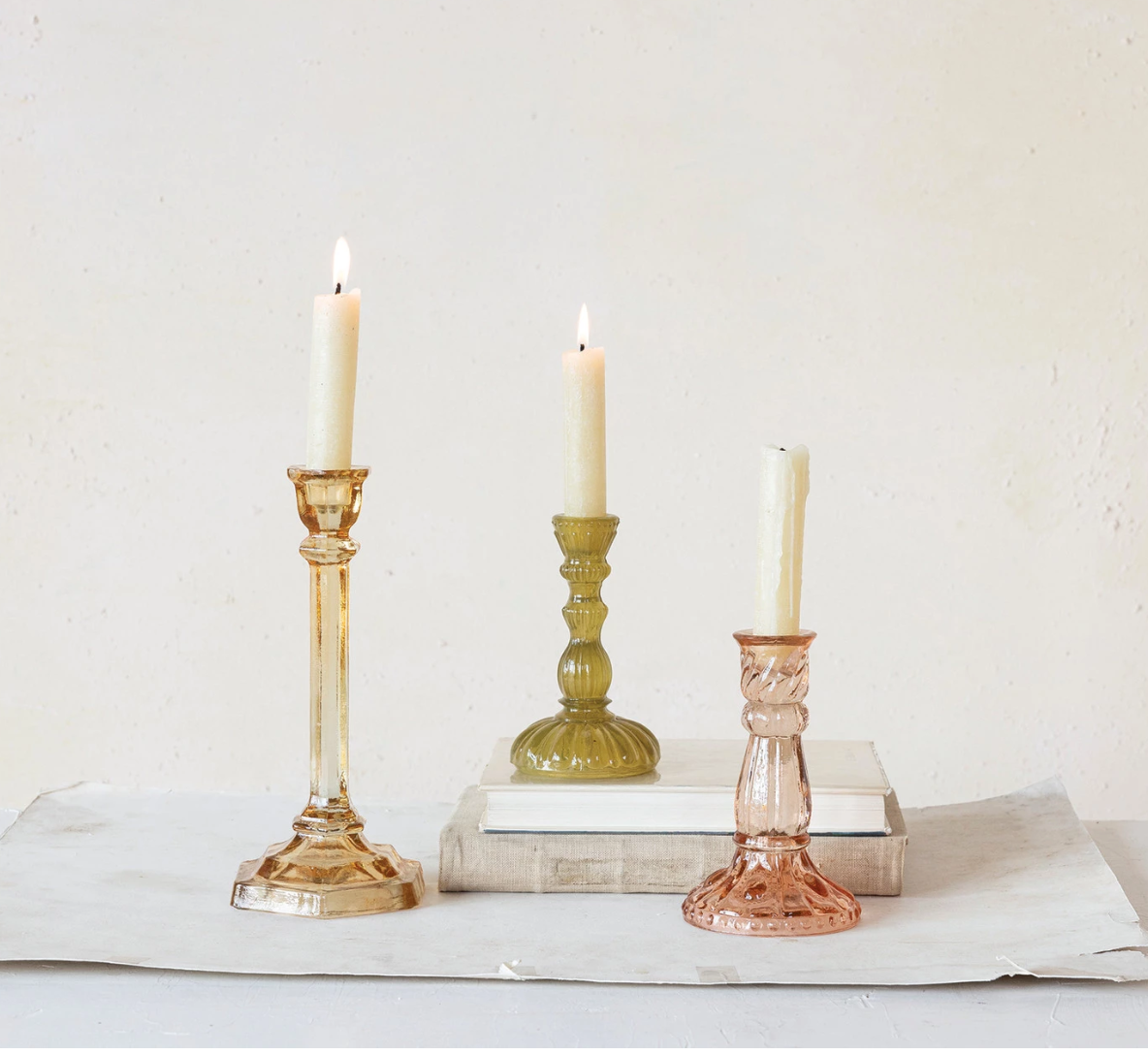 Recycled Glass Taper Peach Tall