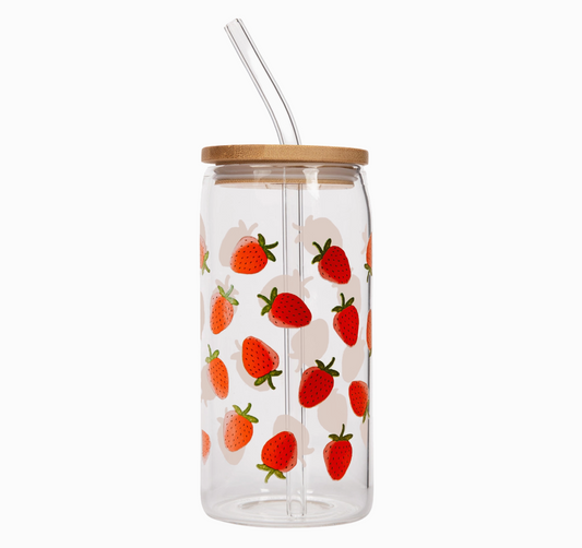 Strawberry Glass w/ Straw