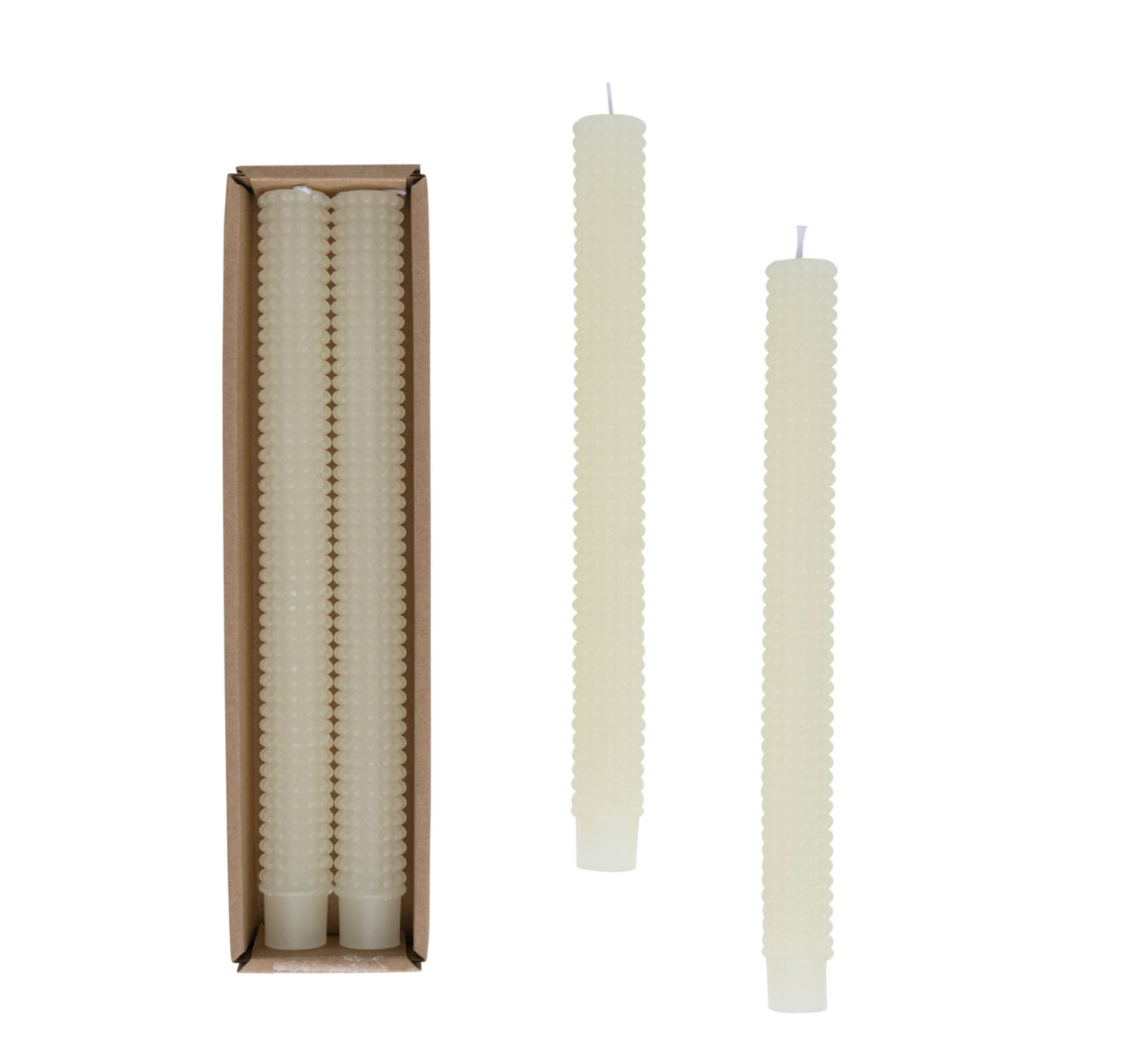 Ivory Hobnail Taper Candles s/2