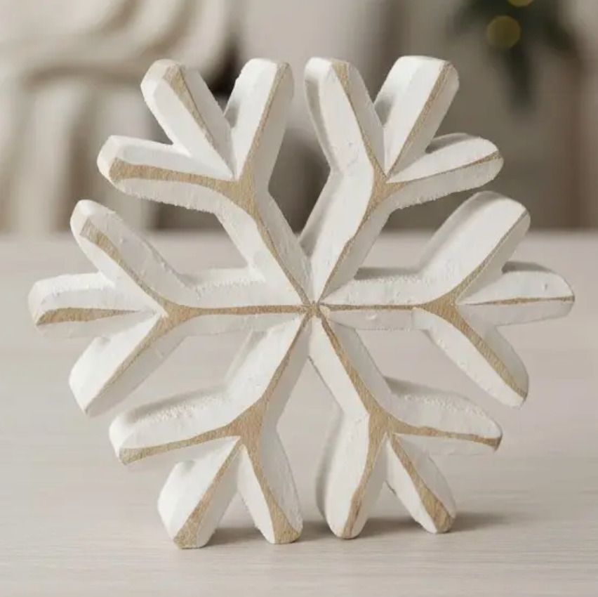 White Washed Wooden Snowflake