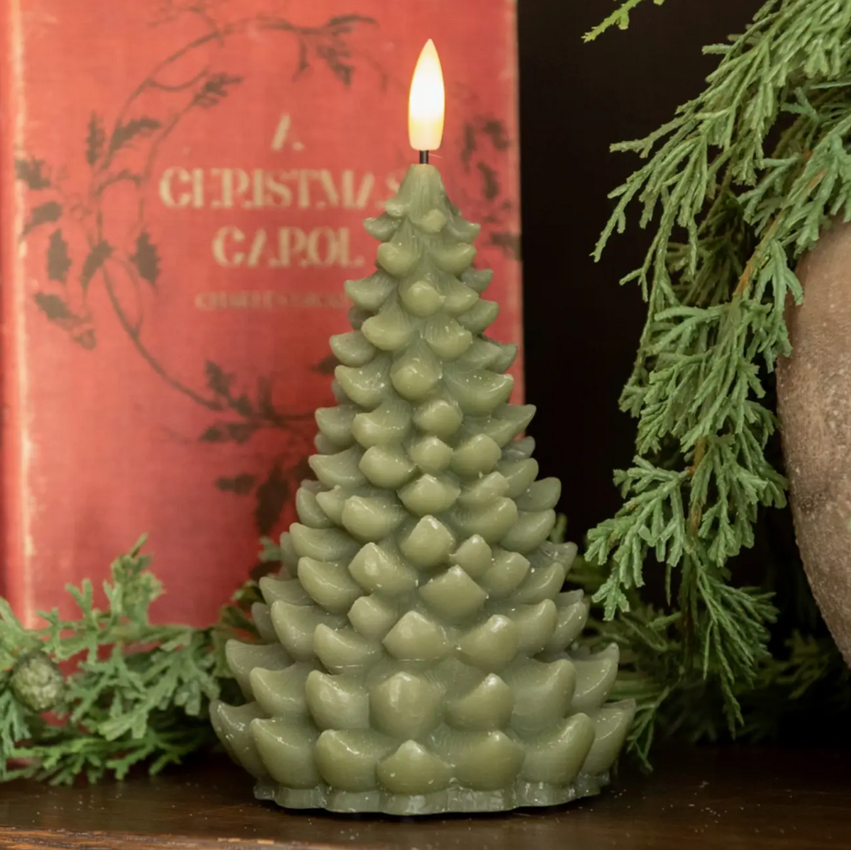 7" Green 3D Flame Tree Candle