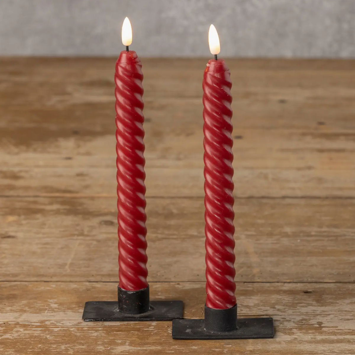 S/2 9.5" 3D Flame Twist Red Candles