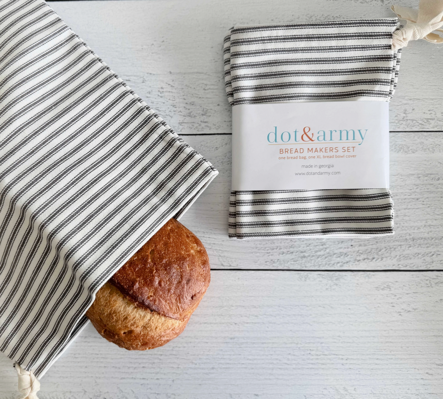 Bread Bags Set of 2 Grey Stripes