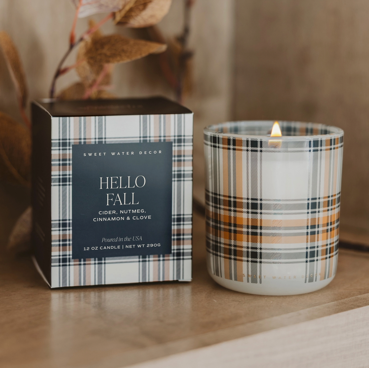 Hello Fall 12oz Plaid