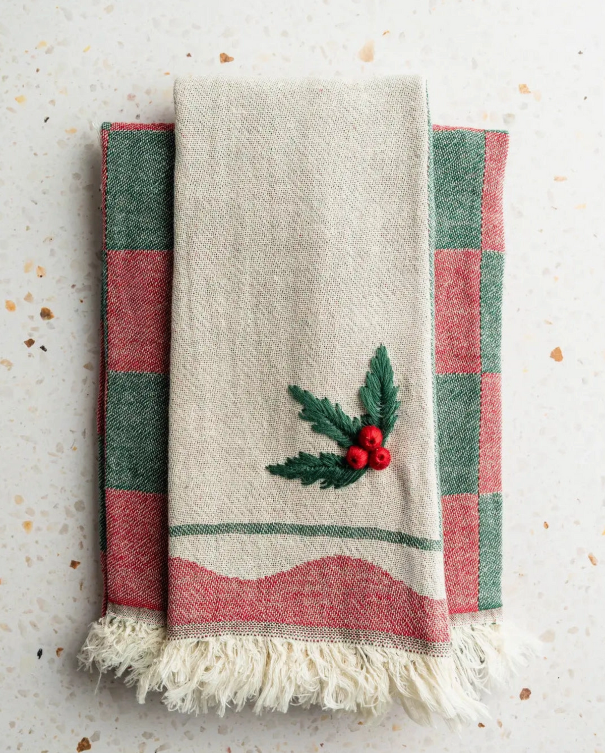 Holly Hand-Stitched Tea Towel Set