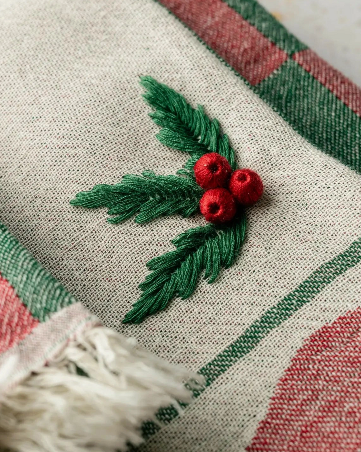 Holly Hand-Stitched Tea Towel Set