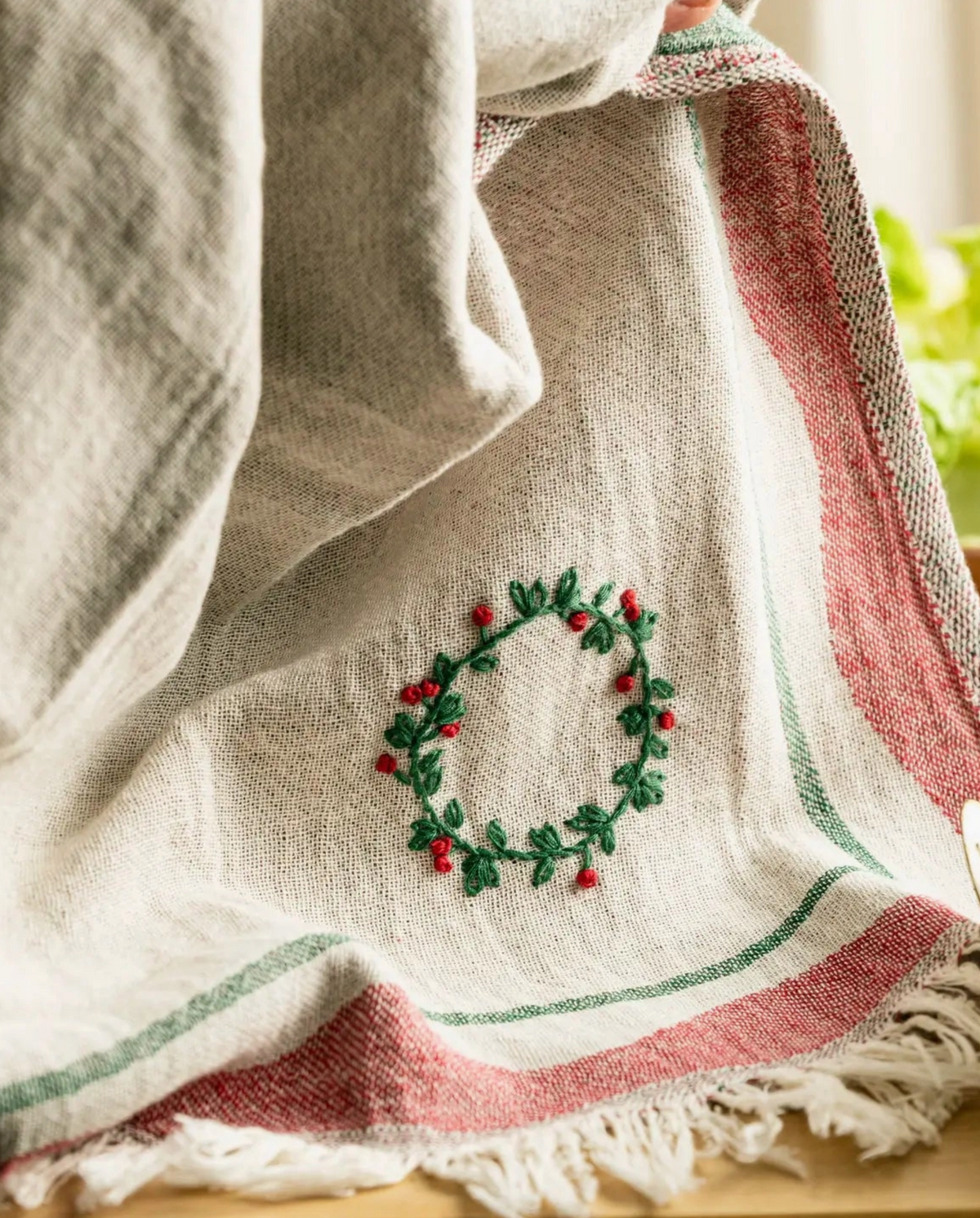 Wreath Hand-Stitched Tea Towel Set