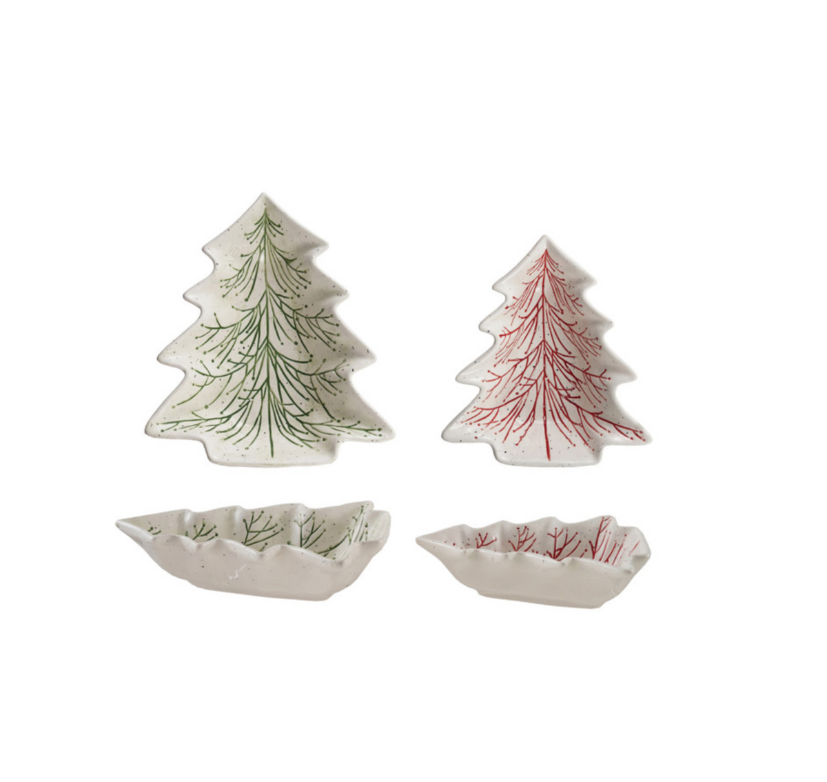 Hand-Painted Ceramic Tree Dishes, Set of 2